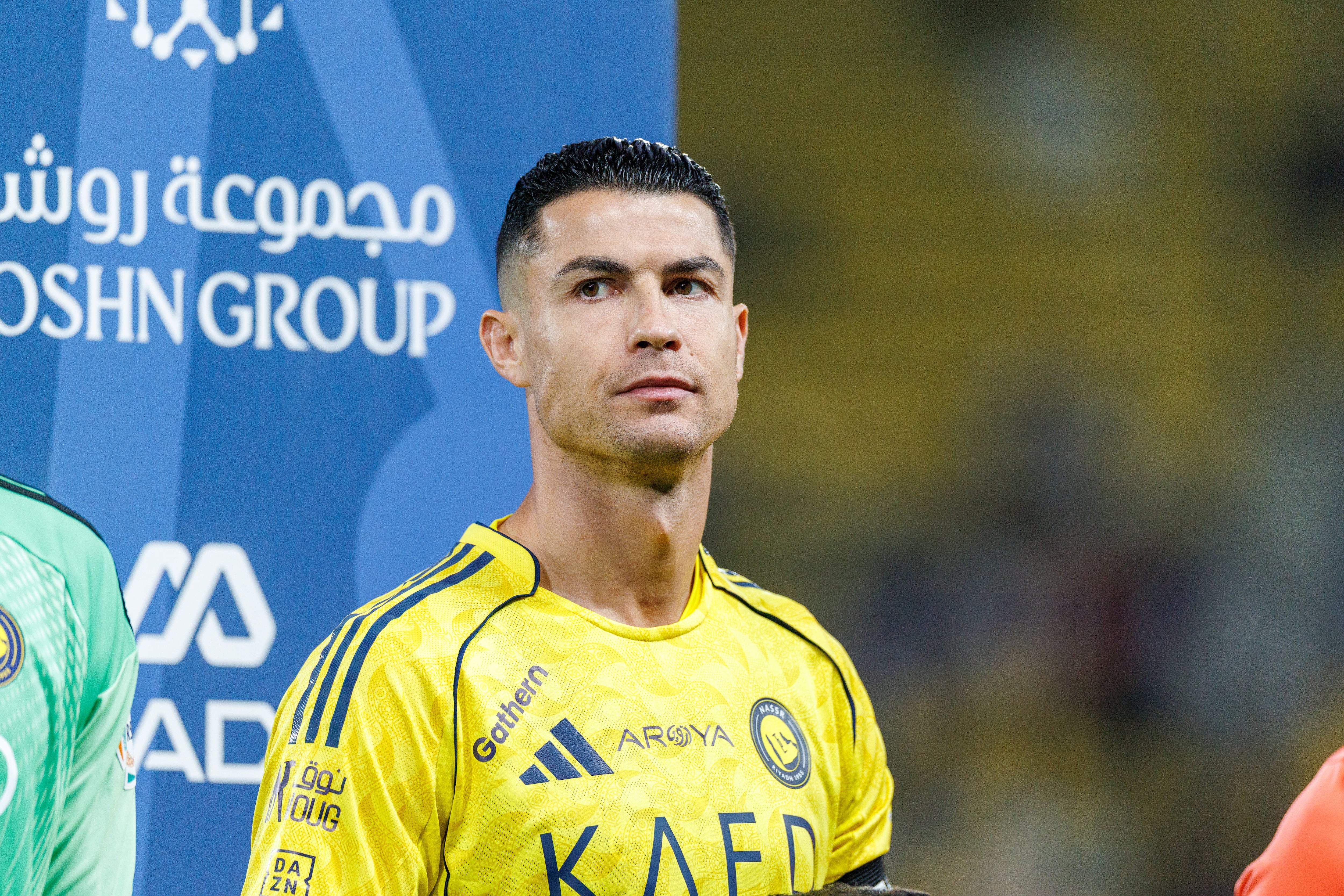 RIYADH, SAUDI ARABIA - JANUARY 26: Cristiano Ronaldo of team Al-Nassr FC during the Saudi Pro League game between Al Nassr and Al Taawoun at Al Awwal Park on January 26, 2026 in Riyadh, Saudi Arabia. (Photo by Abdullah Ahmed/Getty Images)