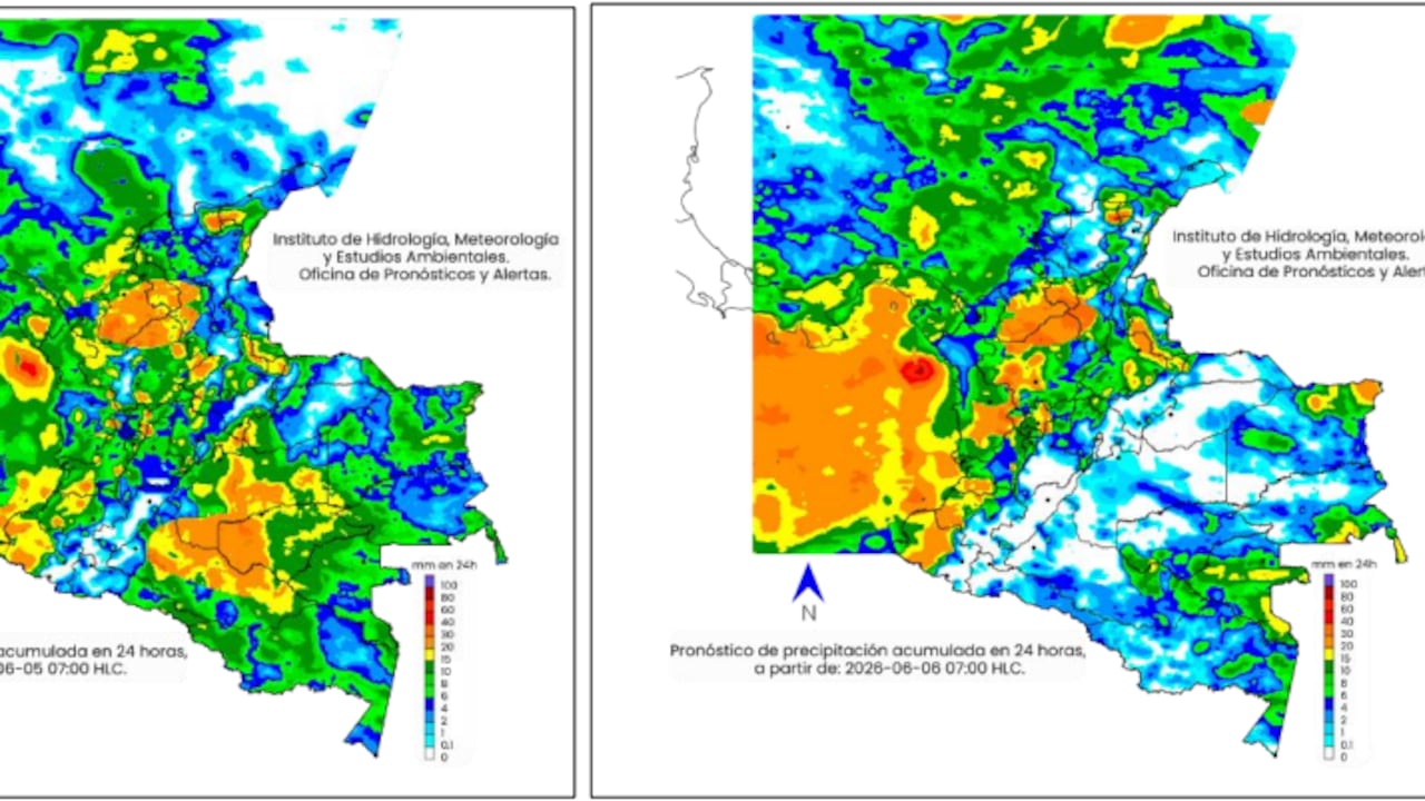Mapa del clima del viernes 5 (izq.) y sábado 6 de junio (der.).