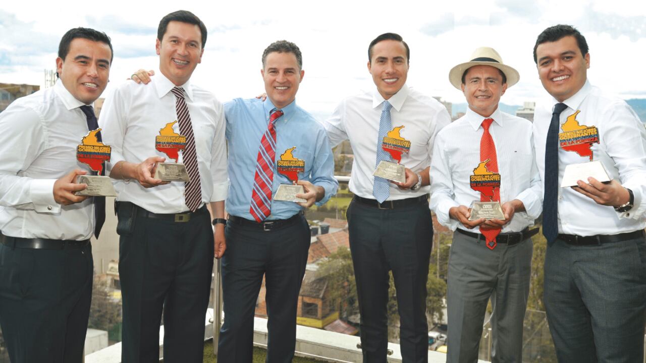 Los mejores de 2014: Jorge Machuca López, alcalde de Funza; Yuri Díaz, alcalde de Tota; Aníbal Gaviria, alcalde de Medellín; Richard Aguilar, gobernador de Santander; Hansy Zapata, alcalde de Tenjo, y Carlos Daza, alcalde de Fusagasugá.