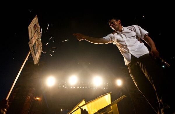 El candidato de la oposición a la Presidencia de Venezuela, durante un acto de campaña en Maracay (Venezuela)