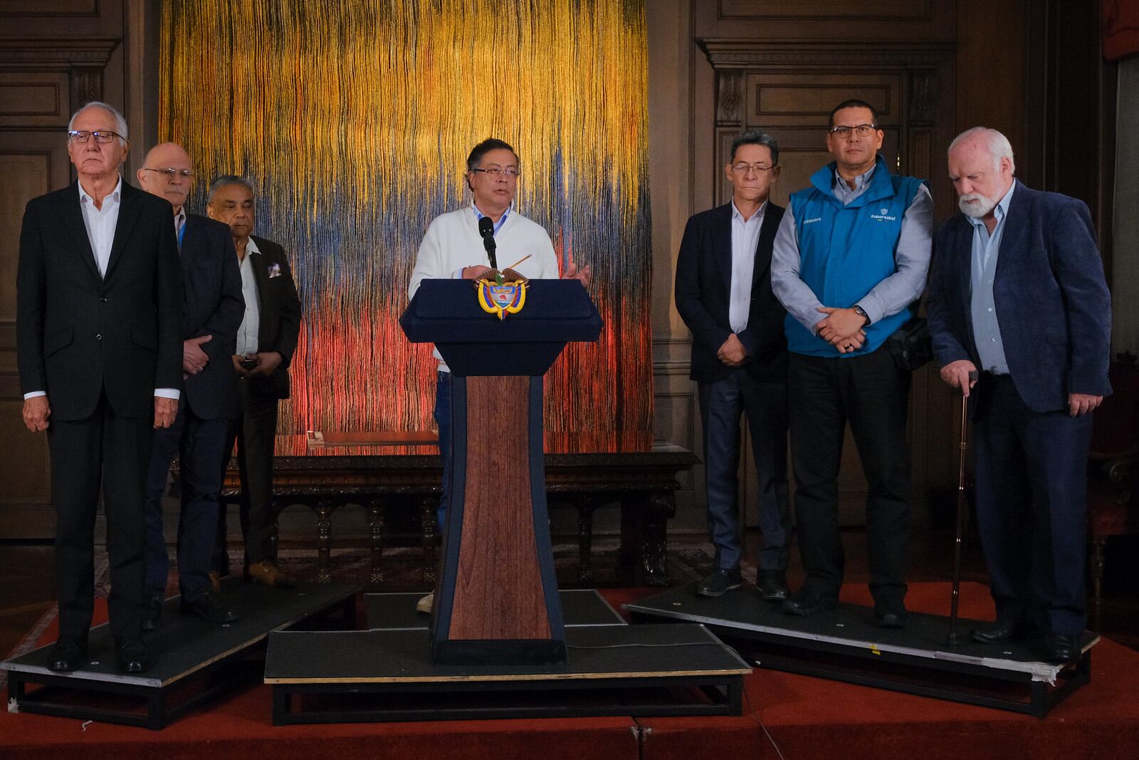 El presidente Gustavo Petro durante su alocución en la noche de este martes en la Casa de Nariño.