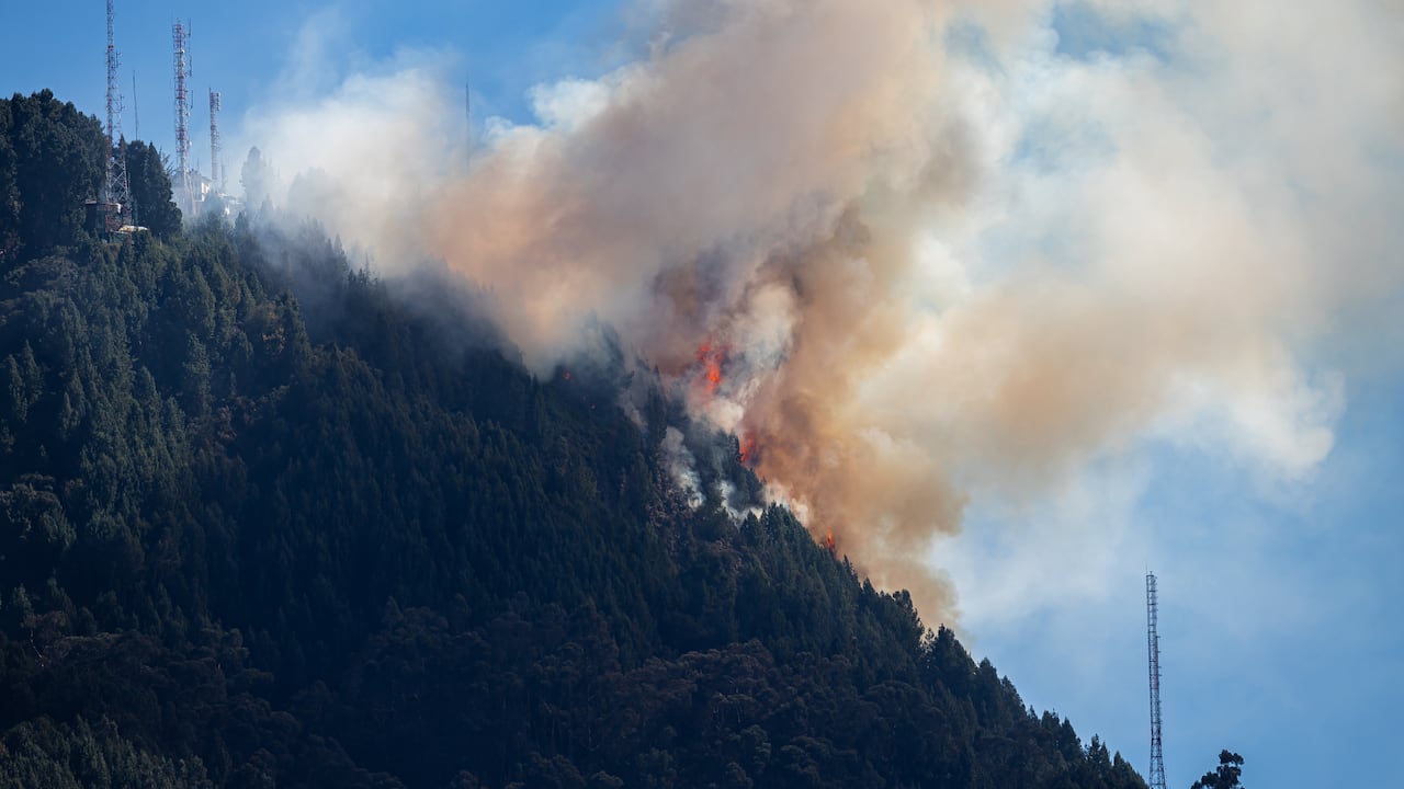 Incendio forestal en los cerros orientales en Bogotá.