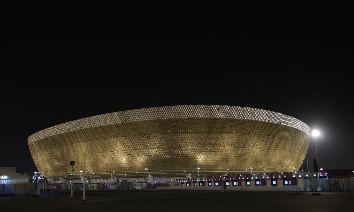 A general view of the Lusail Stadium in Lusail in Doha, Qatar, Saturday, Nov. 12, 2022. Final preparations are being made for the soccer World Cup which starts on Nov. 20 when Qatar face Ecuador. (AP/Hassan Ammar)