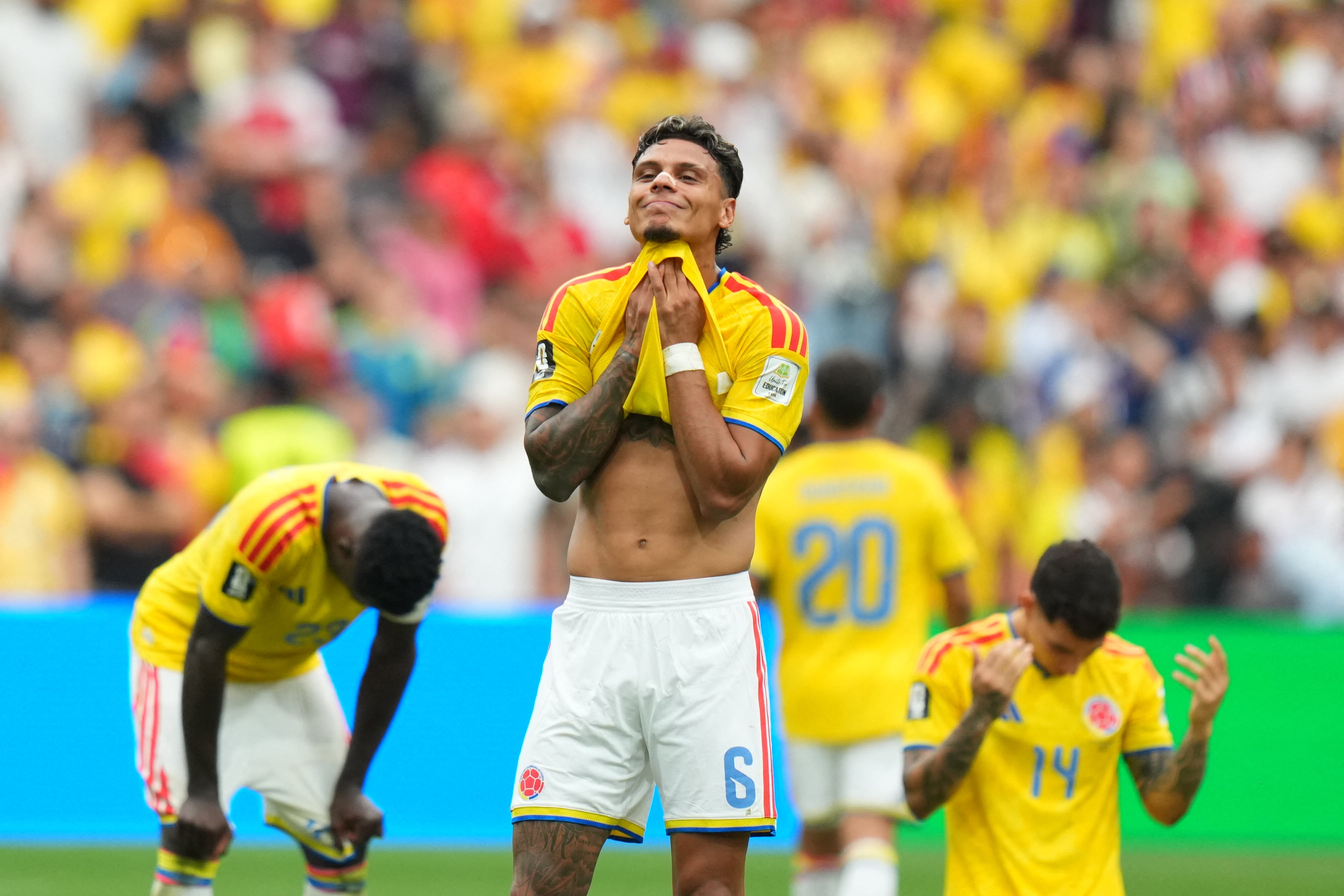 VANCOUVER, CANADA - JULY 07: Richard Rios of Colombia reacts after the penalty shoot-out during the 2026 FIFA World Cup Round of 16 match between Switzerland and Colombia at BC Place in Vancouver, British Columbia, Canada, on July 07, 2026. Ercin Erturk / Anadolu (Photo by Ercin Erturk / Anadolu via AFP)