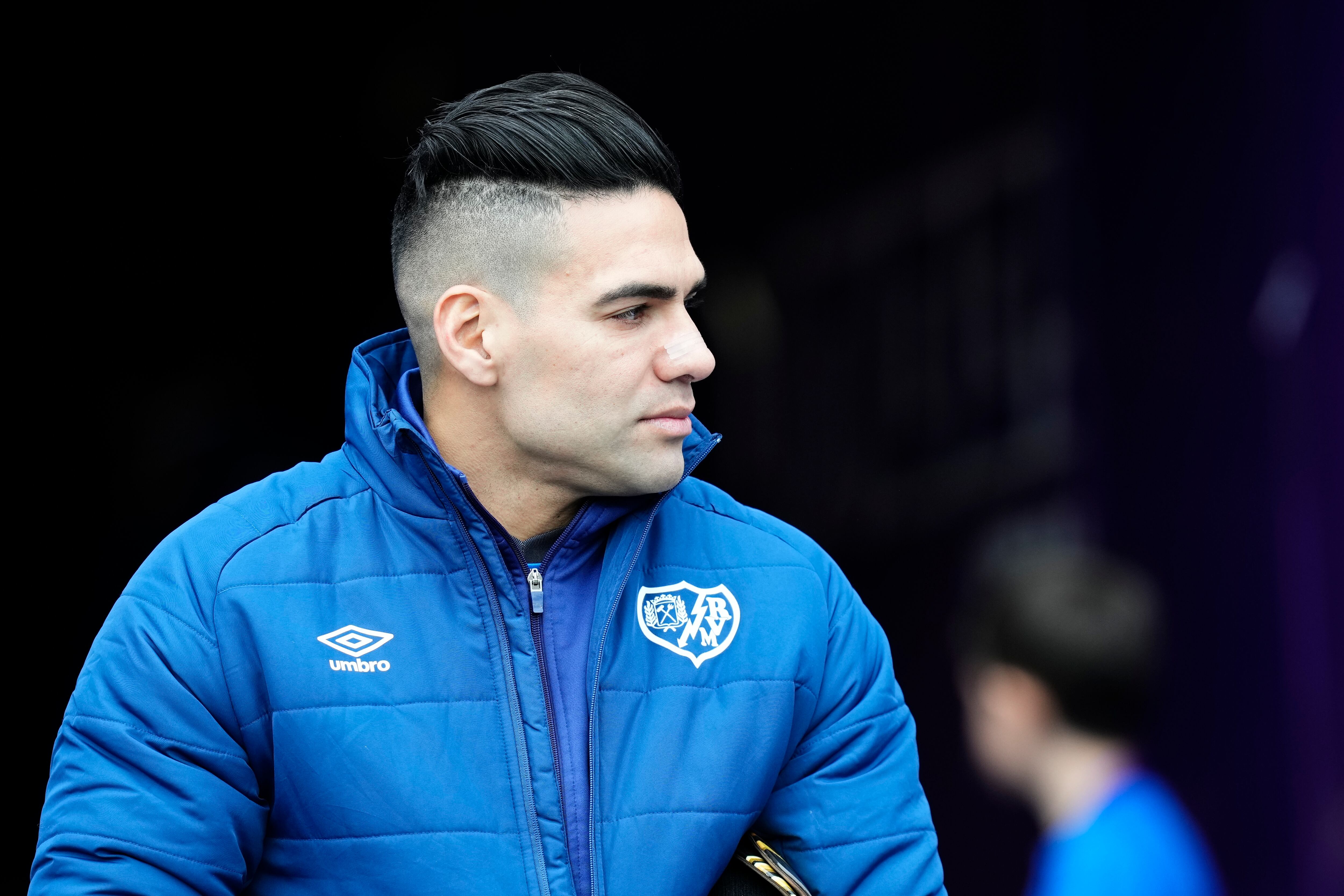 Radamel Falcao Centre-Forward of Rayo Vallecano and Colombia prior the LaLiga Santander match between Real Valladolid CF and Rayo Vallecano at Estadio Municipal Jose Zorrilla on January 14, 2023 in Valladolid, Spain. (Photo by Jose Breton/Pics Action/NurPhoto via Getty Images)