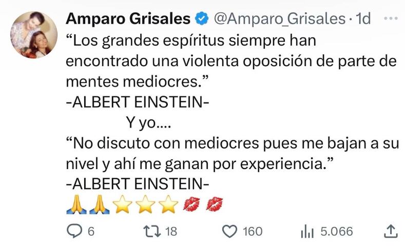 Publicación de Amparo Grisales que estaría dedicada a sus detractores