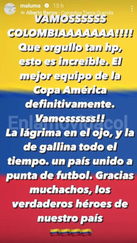 Maluma celebró el triunfo de Colombia en el partido contra Uruguay en la Copa América.