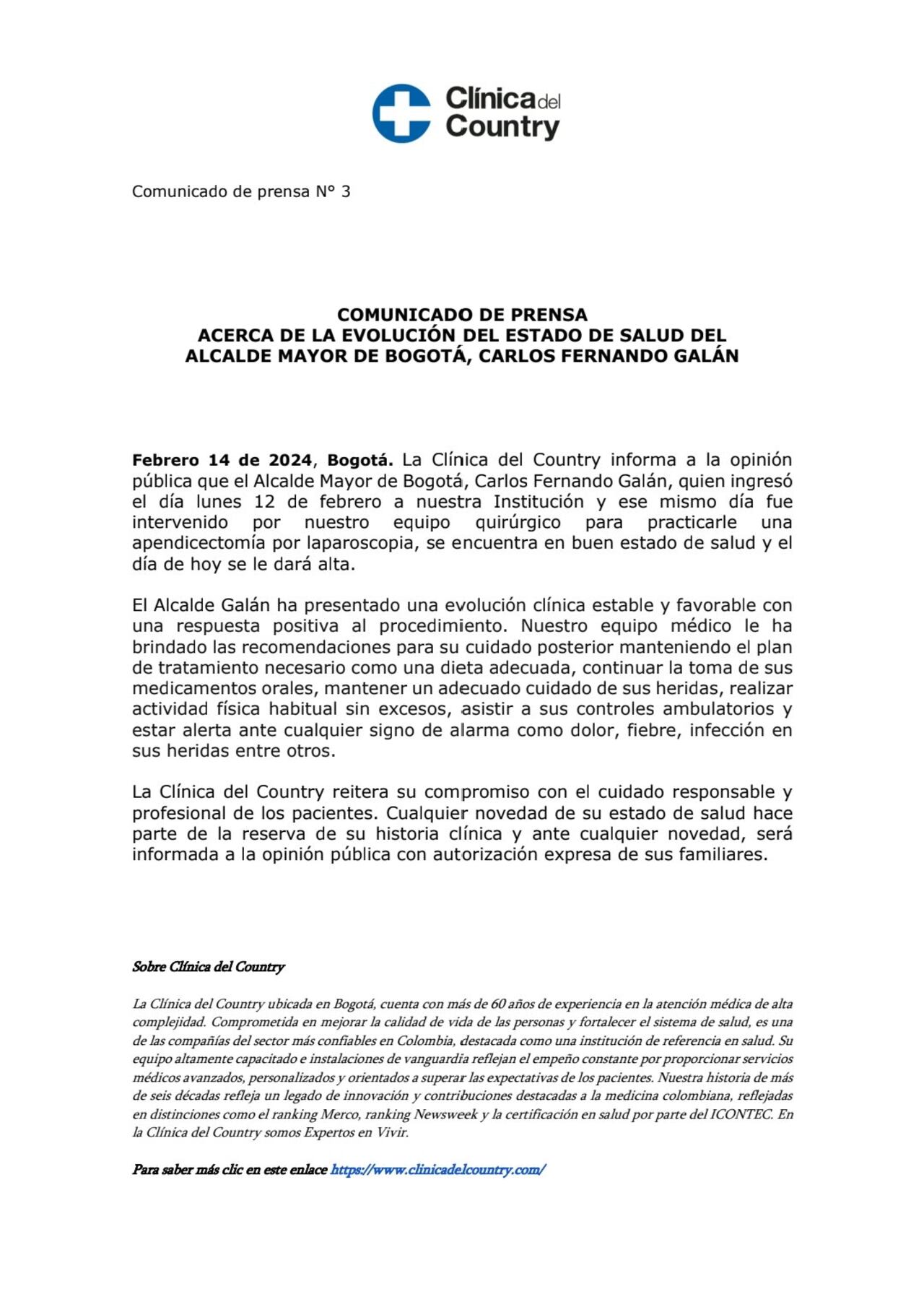 Comunicado Clínica Country
