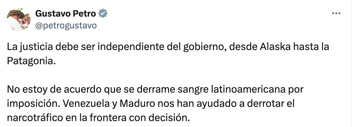 Mensaje emitido por el mandatario colombiano