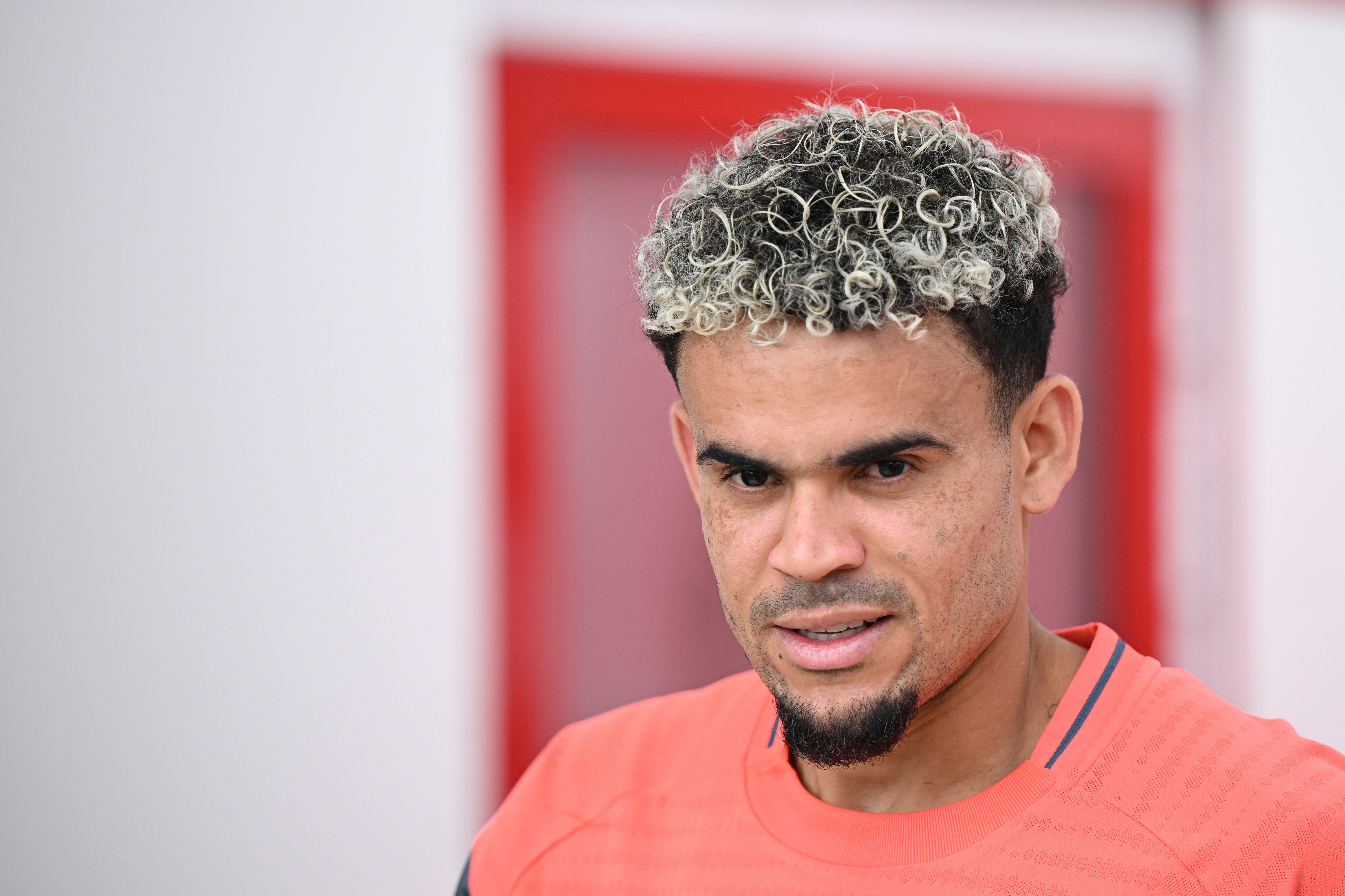 Munich's new signing Luis Diaz arrives for a training session of the German first division, Bundesliga, soccer team FC Bayern Munich in Munich, Germany, Thursday, July 31, 2025. (Harry Langer/dpa via AP)