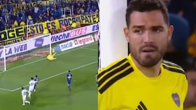 Álvaro Montero durante el primer gol en el partido de Boca frente a Vélez.