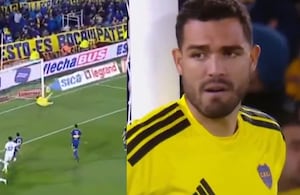 Álvaro Montero durante el primer gol en el partido de Boca frente a Vélez.