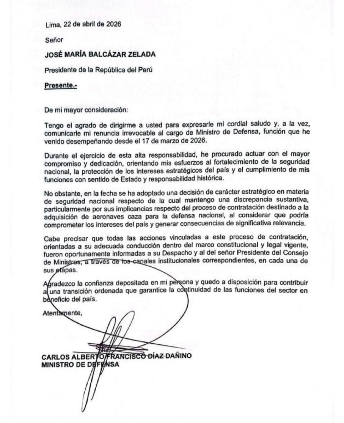 Carlos Díaz presentó su renuncia al cargo