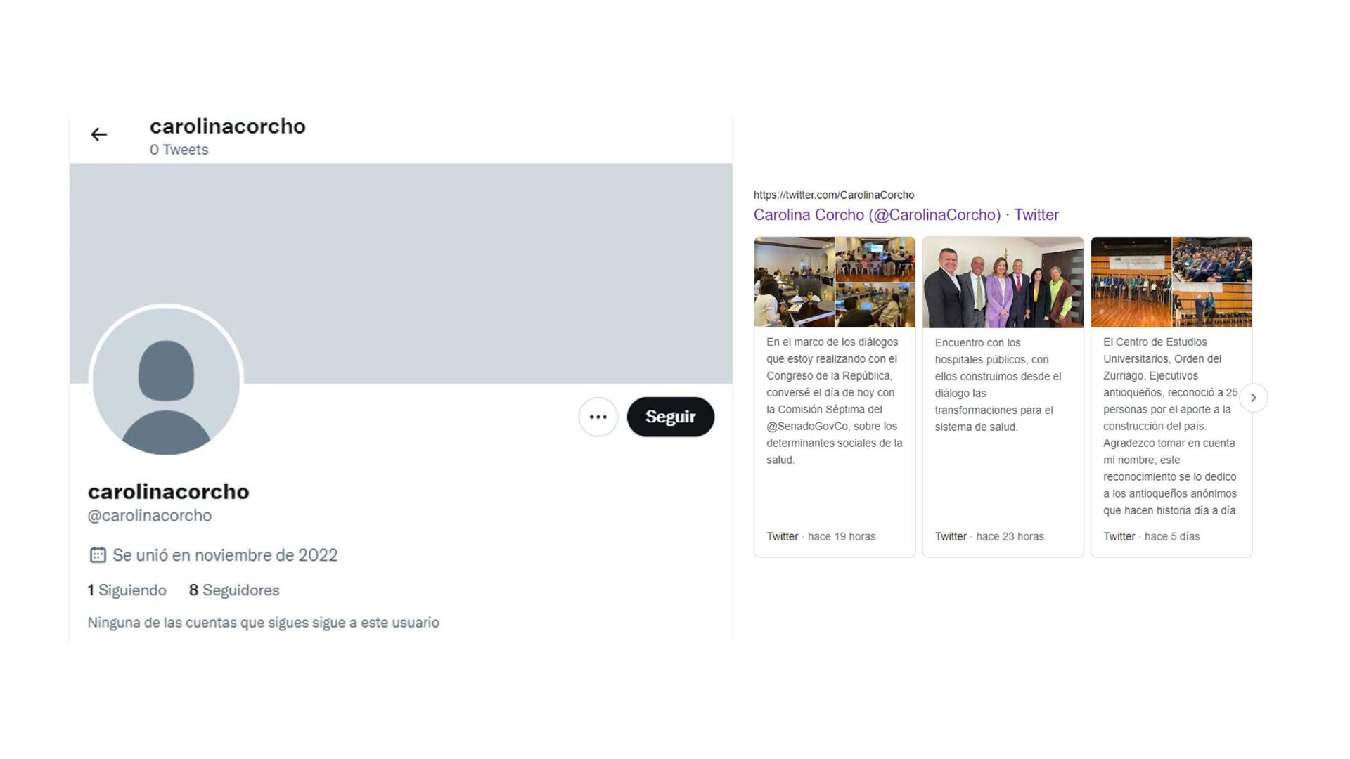 Captura de pantalla de la cuenta de Twitter de la ministra de salud, Carolina Corcho, cuando fue hackeada.