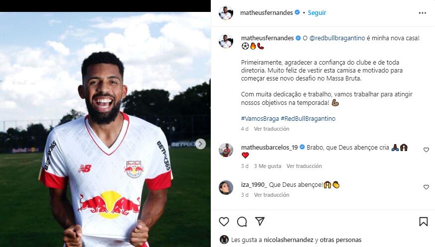 Matheus Fernandes. Foto: Instagram oficial Matheus Fernandes.