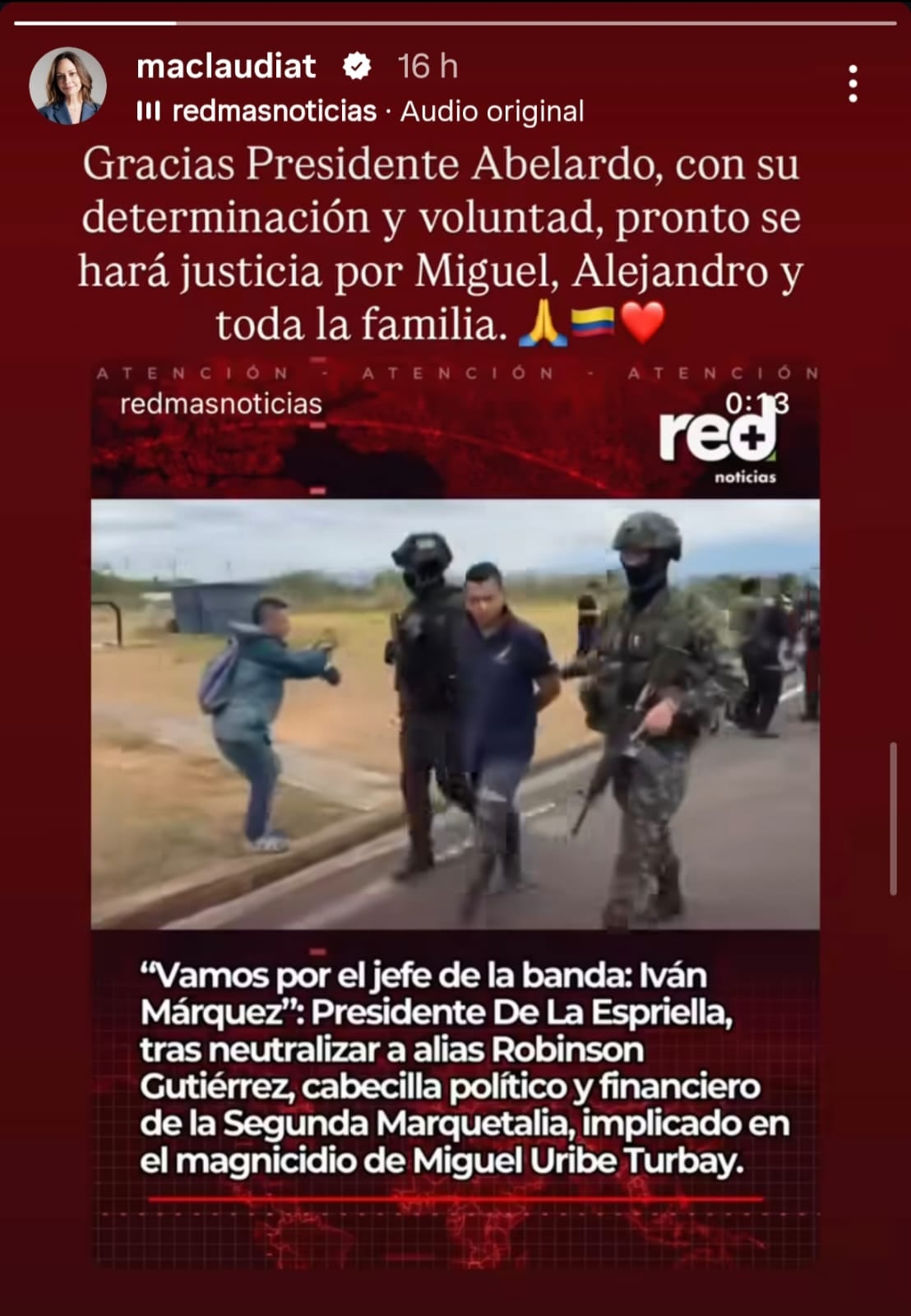 El mensaje de María Claudia Tarazona.