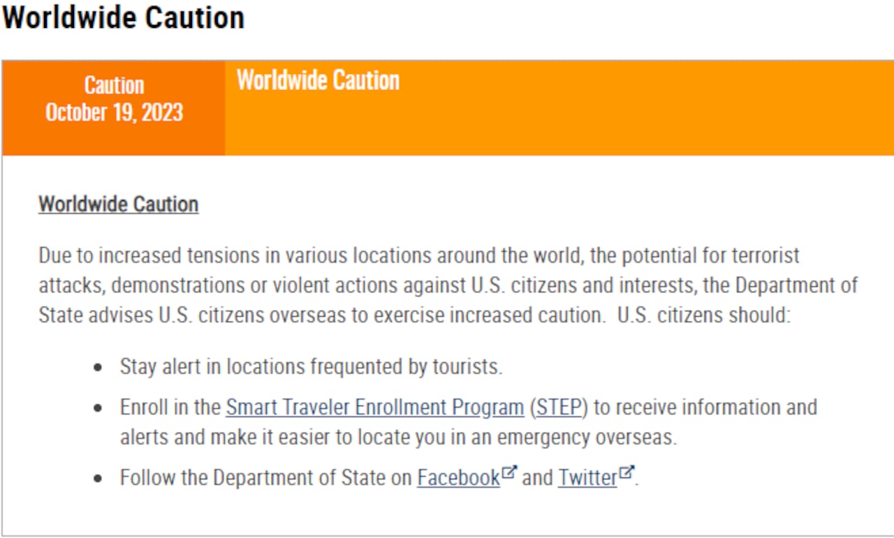 La alerta fue emitida por el Departamento de Estado de los Estados Unidos