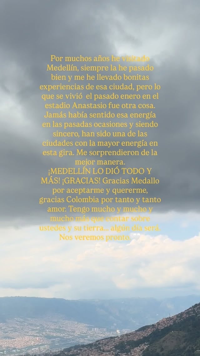 Bad Bunny recuerda su paso por Medellín y agradece el cariño del público.