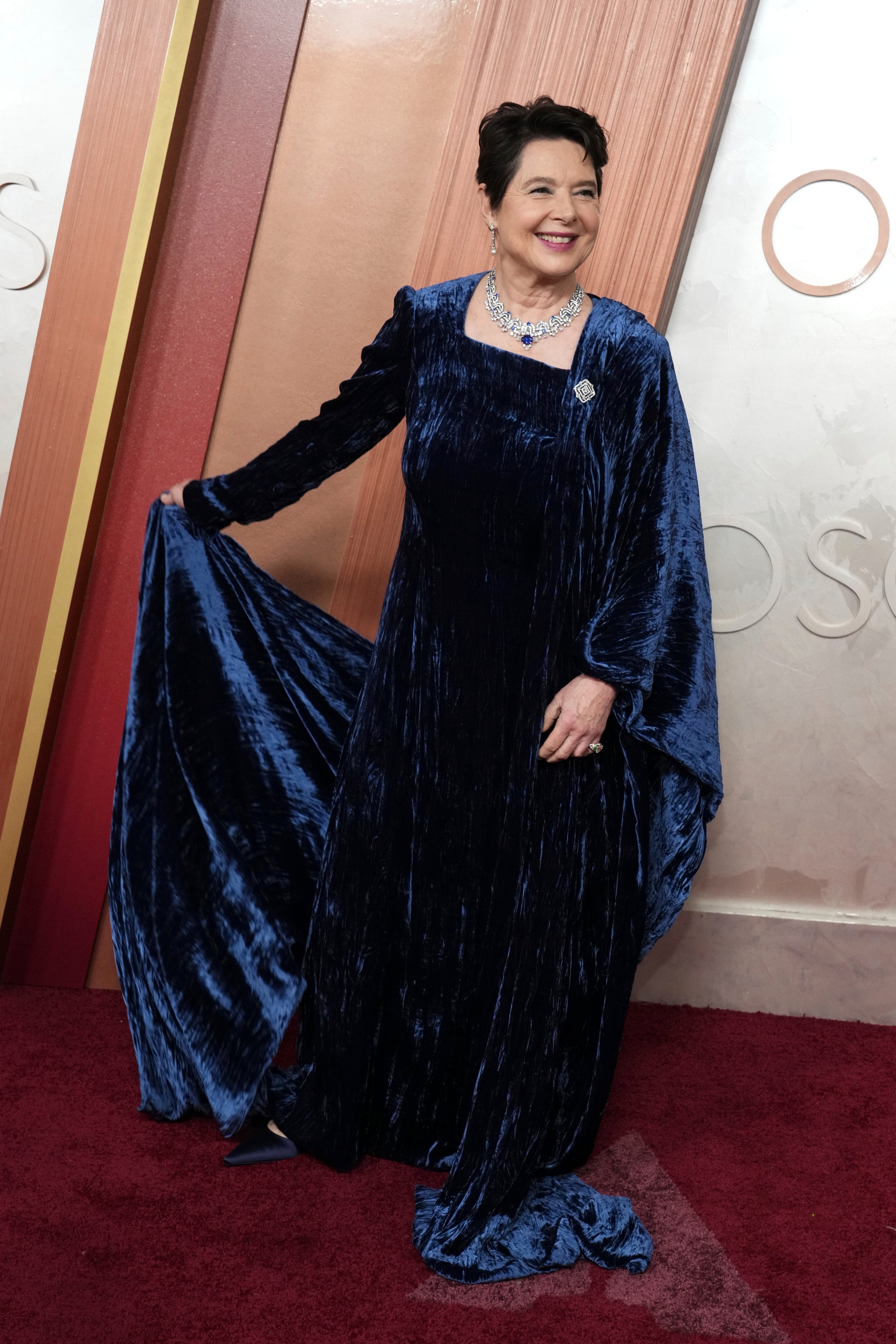 Isabella Rossellini arrives at the Oscars on Sunday, March 2, 2025, at the Dolby Theatre in Los Angeles. (Photo by Jordan Strauss/Invision/AP)