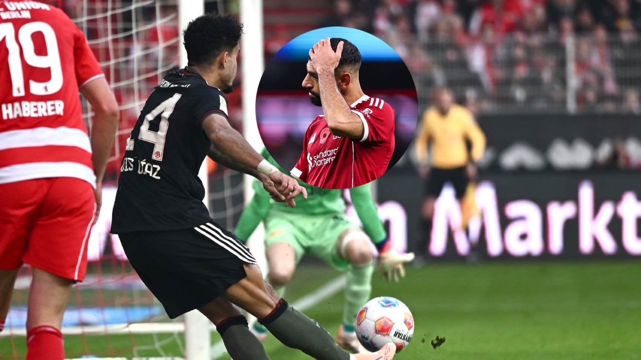 Momento exacto en que Luis Díaz marca un golazo ante Unión Berlín / Mohamed Salah se lamenta en Liverpool.