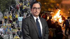 Alberto Carrasquilla y protestas durante el paro nacional