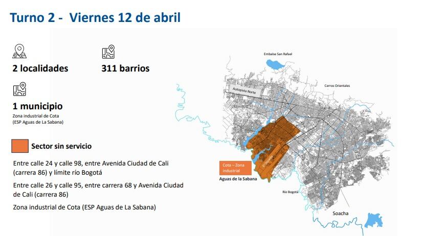 Así serán los cortes de agua en Bogotá