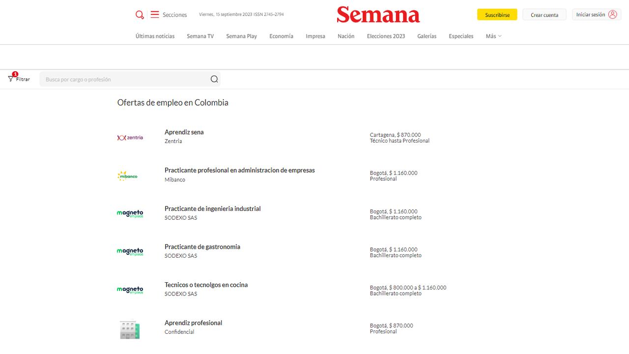 Ofertas de empleo que buscan practicantes en Colombia.