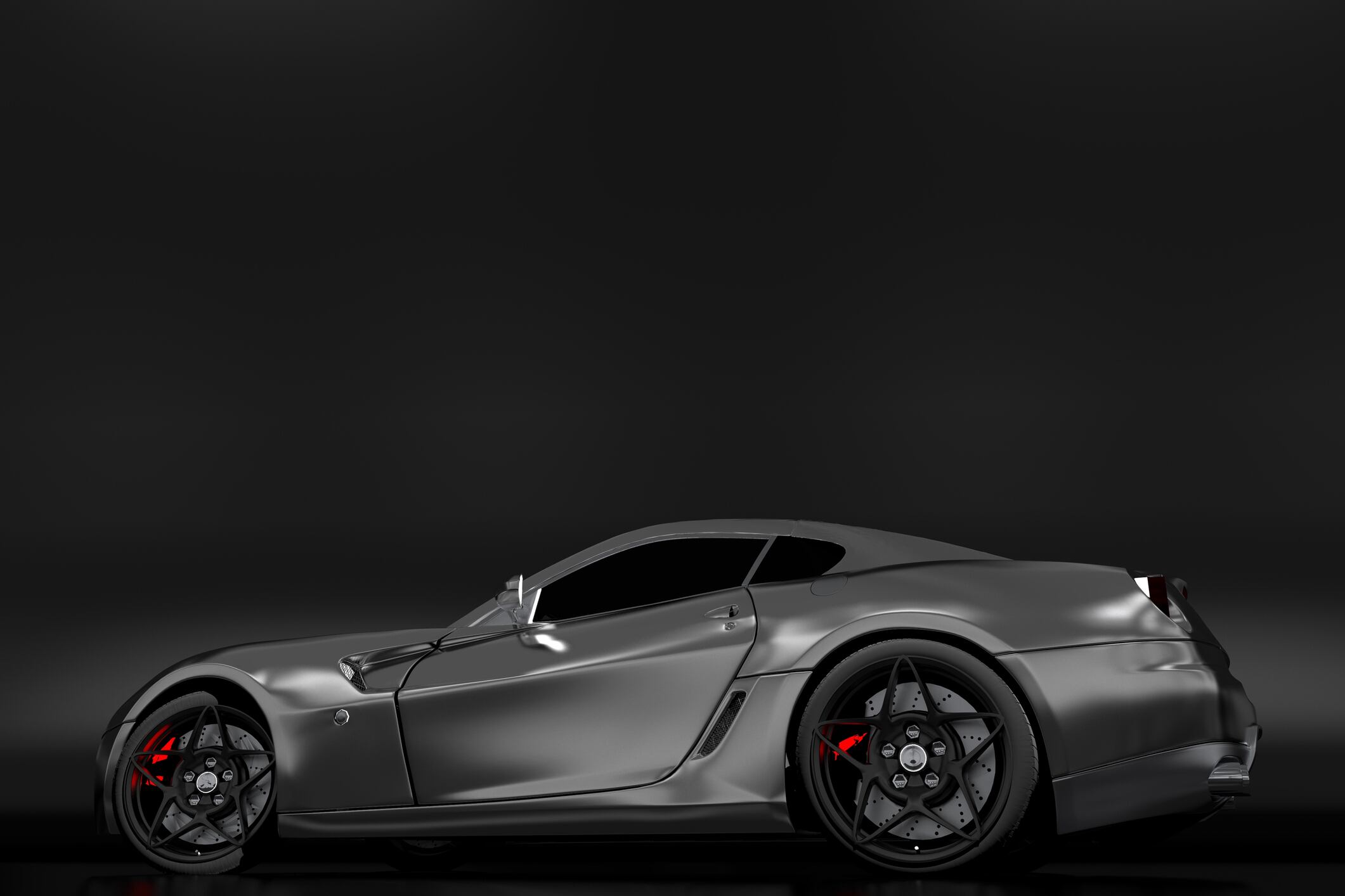 Un vehículo deportivo de perfil, con rodio dentro de sus componentes