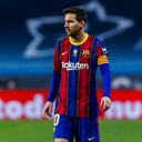 El argentino Lionel Messi, del Barcelona, disputa la final de la Supercopa ante el Athletic de Bilbao, el domingo 17 de enero de 2021 (AP Foto/Miguel Morenatti)