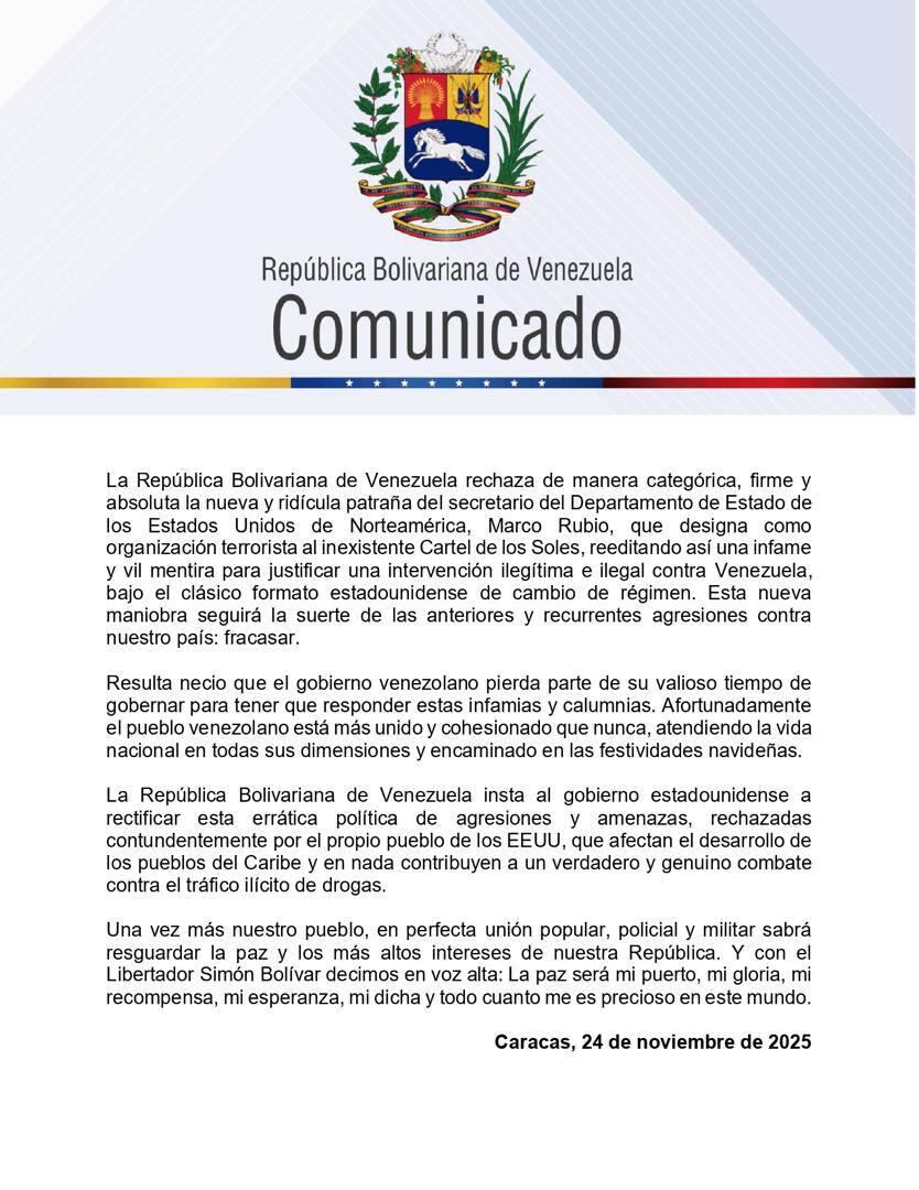 Comunicado del régimen de Maduro