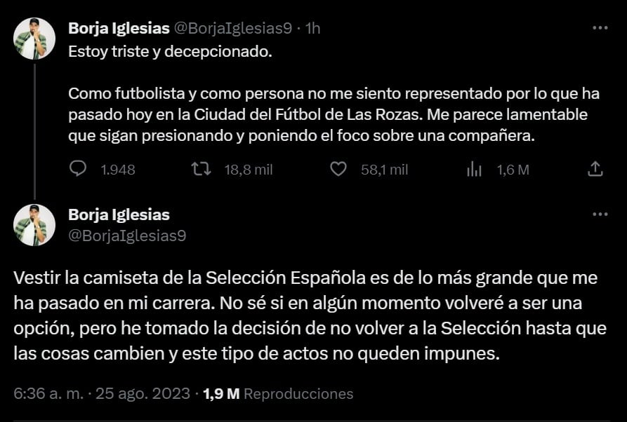 Borja Iglesias en su cuenta de X.