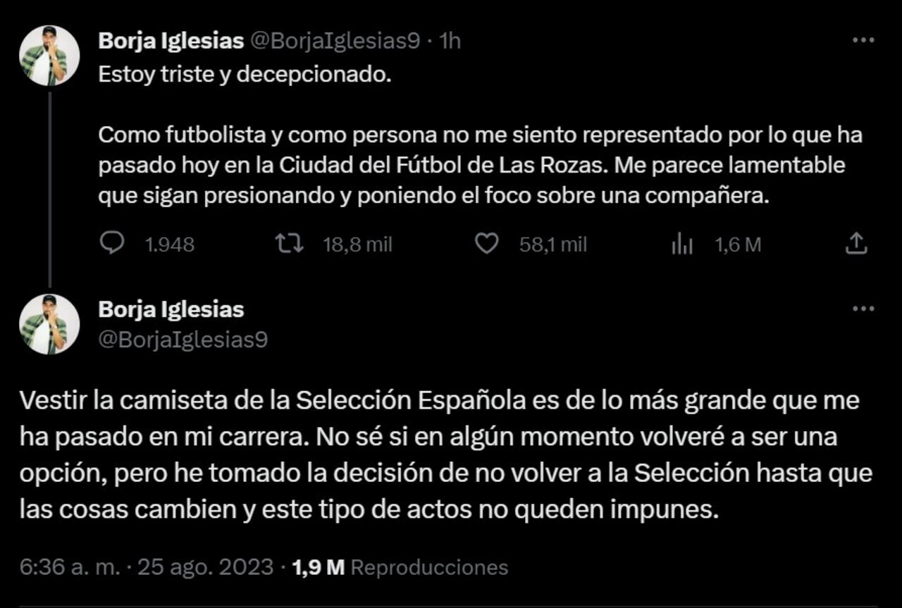 Borja Iglesias en su cuenta de X.