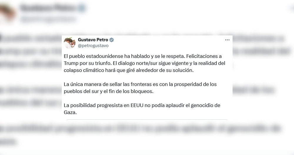 El mensaje que publicó el presidente de Colombia, Gustavo Petro, con motivo del triunfo de Donald Trump en Estados Unidos