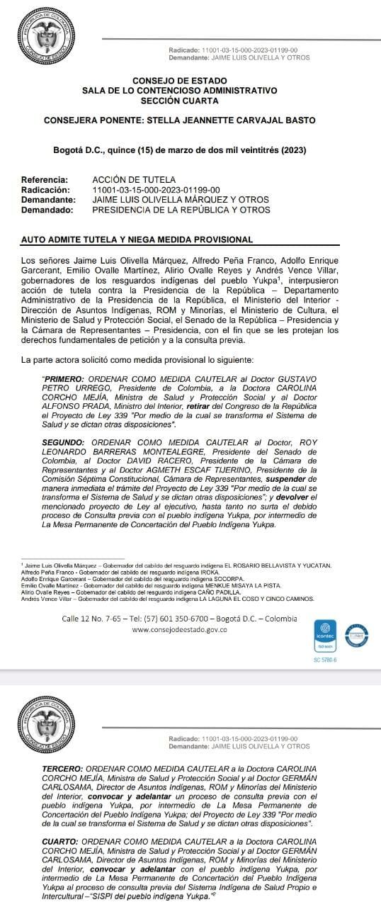 Consejo de Estado admite tutela que cuestiona la reforma a la salud de Petro