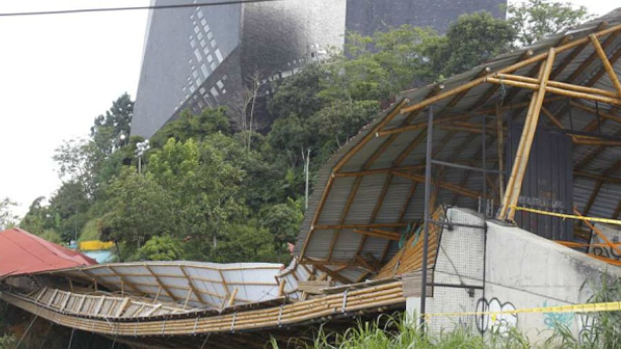 Puente de guadua que se cayó en Medellín.