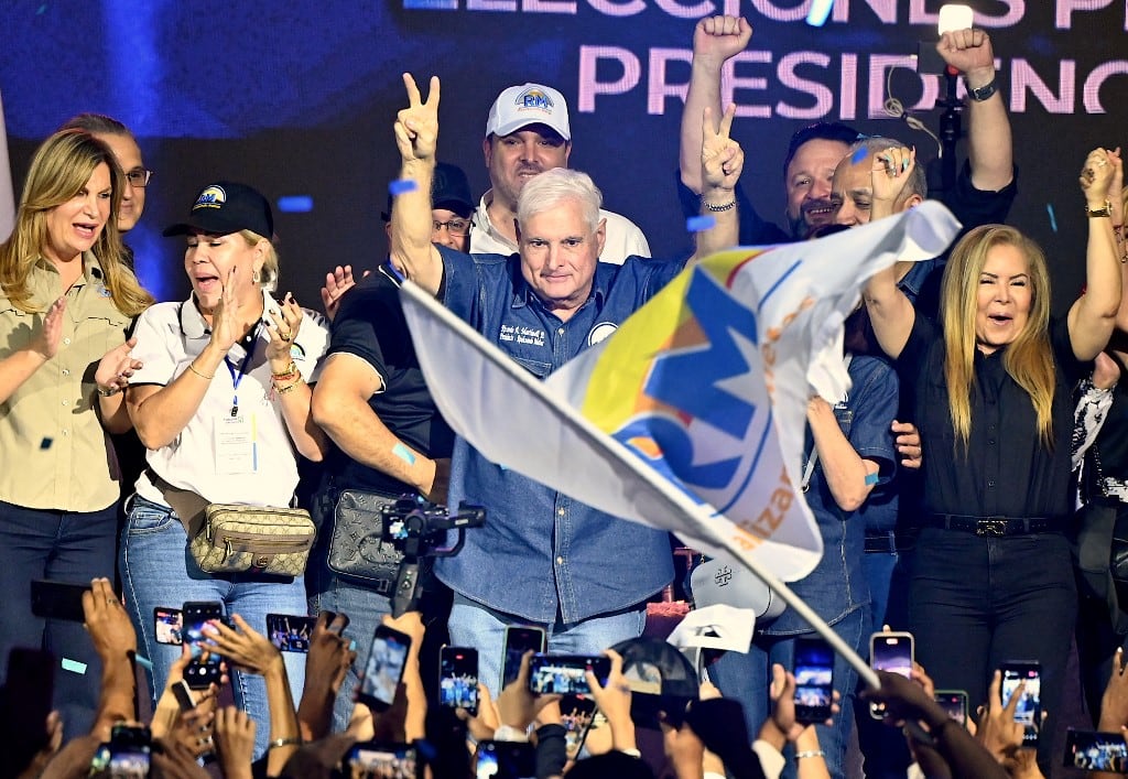 Panama's former president Ricardo Martinelli celebrates being elected presidential candidate for the Realizando Metas party in Panama City on June 4, 2023. A Panamanian prosecutor on June 1, 2023, sought a 12-year jail term for ex-president Ricardo Martinelli on charges of money laundering that have clouded his chances of standing in elections next year. Prosecutor Emeldo Marquez asked a court to convict Martinelli and a dozen co-defendants, adding: "We must impose the maximum sentence" of 12 years for the offenses charged. Martinelli, who was president from 2009 to 2014, stands accused of having bought a majority share in the Editora Panama America publishing house in 2010, using illegally acquired state funds. (Photo by Luis Acosta / AFP)