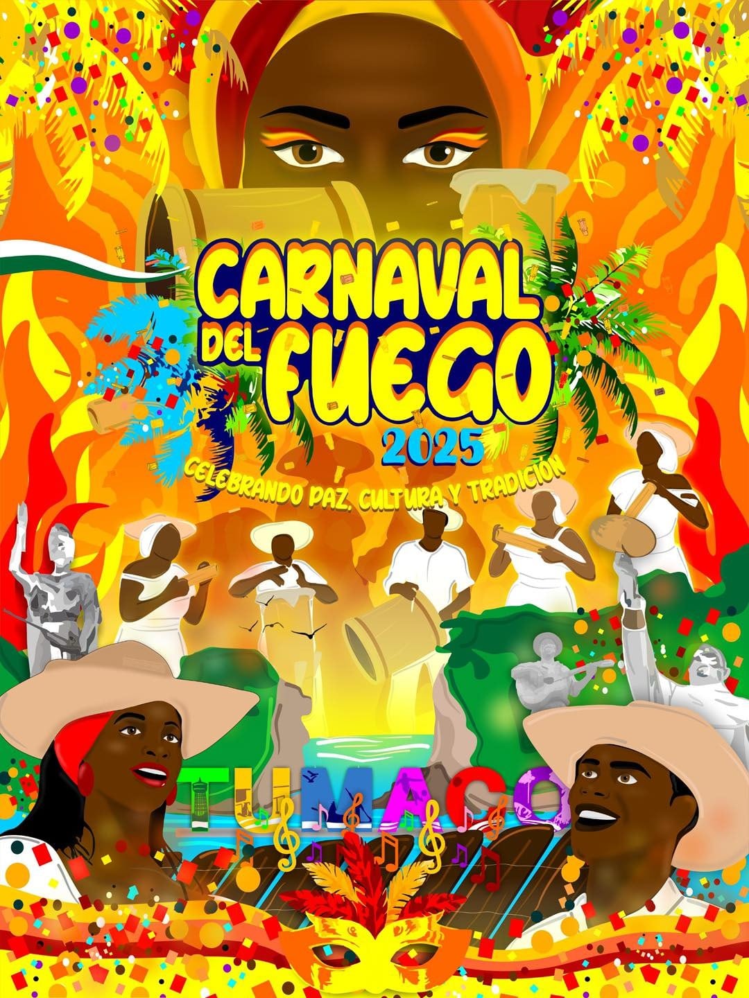 Póster ganador de la convocatoria para elegir la imagen del Carnaval del Fuego 2025.