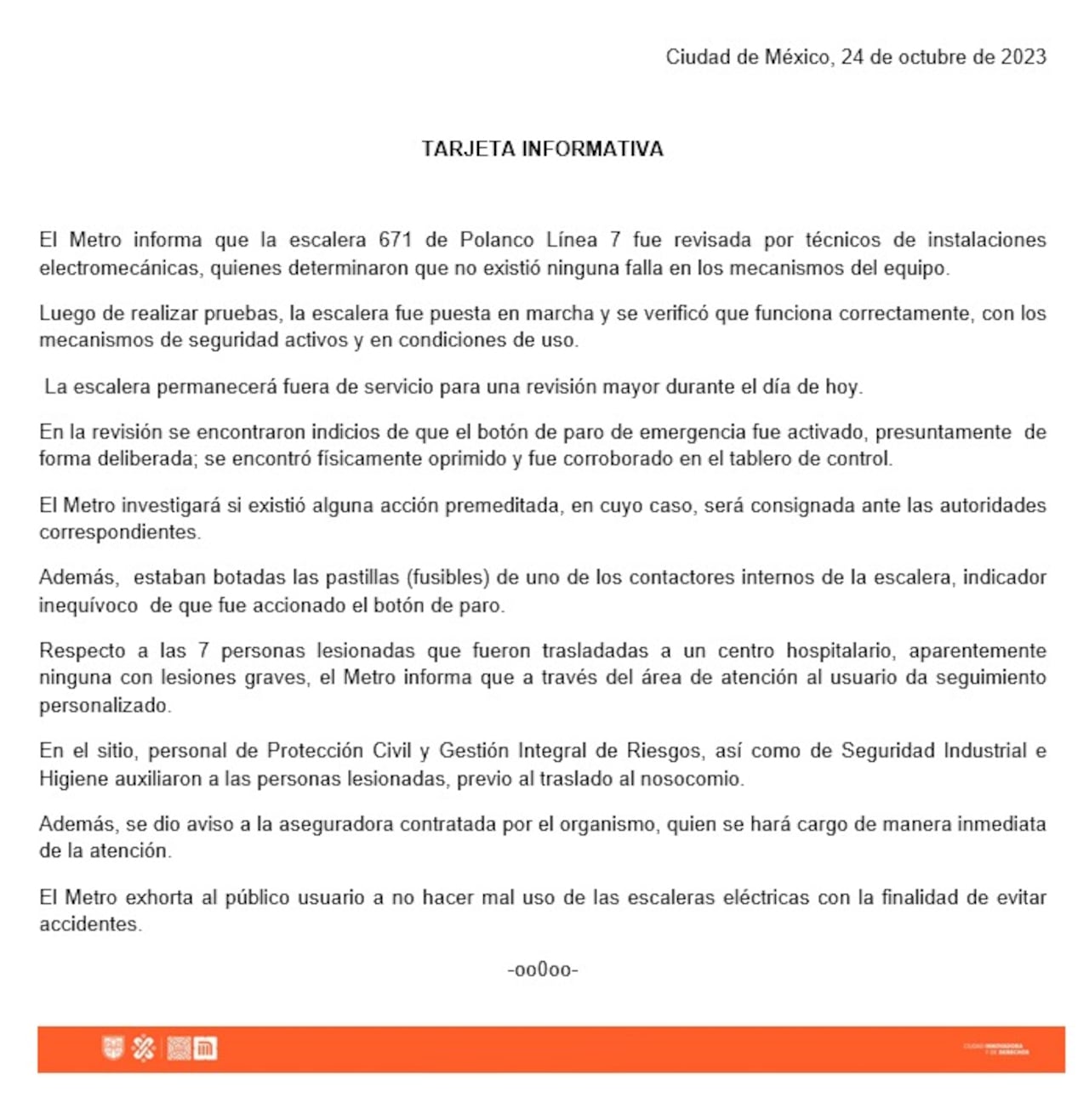 El Metro de Ciudad de México no encontró indicios de una falla técnica.