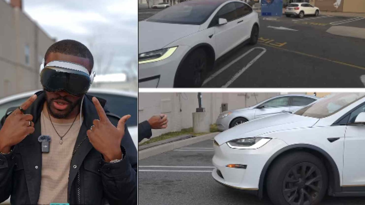 Hombre usa sus Apple Vision Pro para controlar un carro Tesla