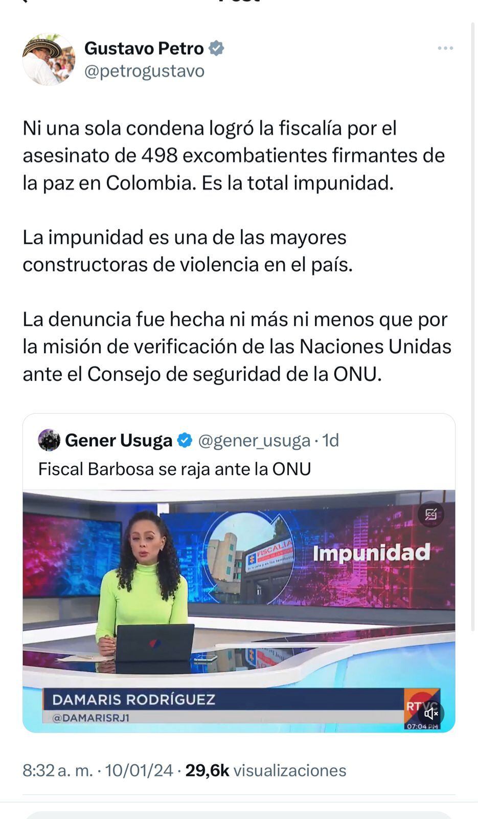 Trino que borró el presidente Gustavo Petro contra el fiscal General Francisco Barbosa