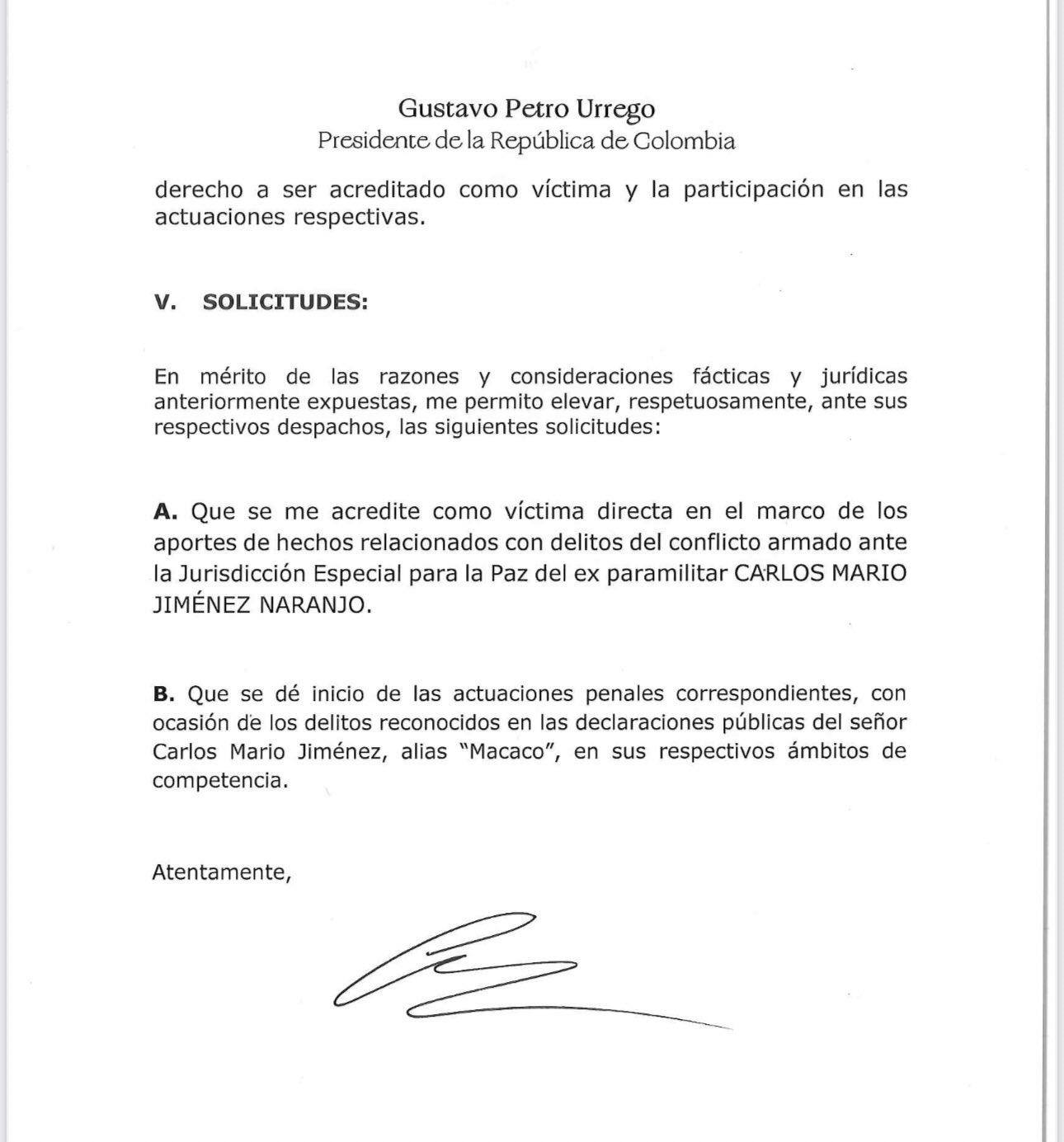 Misiva Gustavo Petro