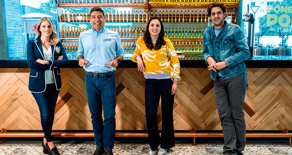 De izquierda a derecha:Samira Fadul, vicepresidenta de Asuntos Corporativos; Sergio Rincón, presidente de Bavaria; Angélica Alvarado, vicepresidenta de Bebidas No Alcohólicas, y Álvaro de Luna, vicepresidente de Mercadeo.