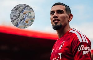 Daniel Muñoz y una imagen referencia de billetes de 100 dólares.