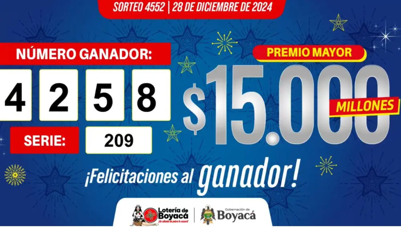 Resultado Lotería de Boyacá del sábado 28 de diciembre de 2024