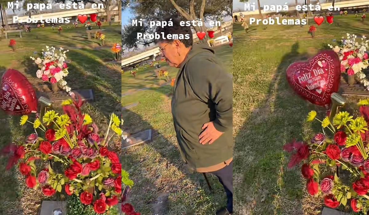 La mujer se mostró sorprendida al encontrar un arreglo florar ajeno en la tumba de su marido