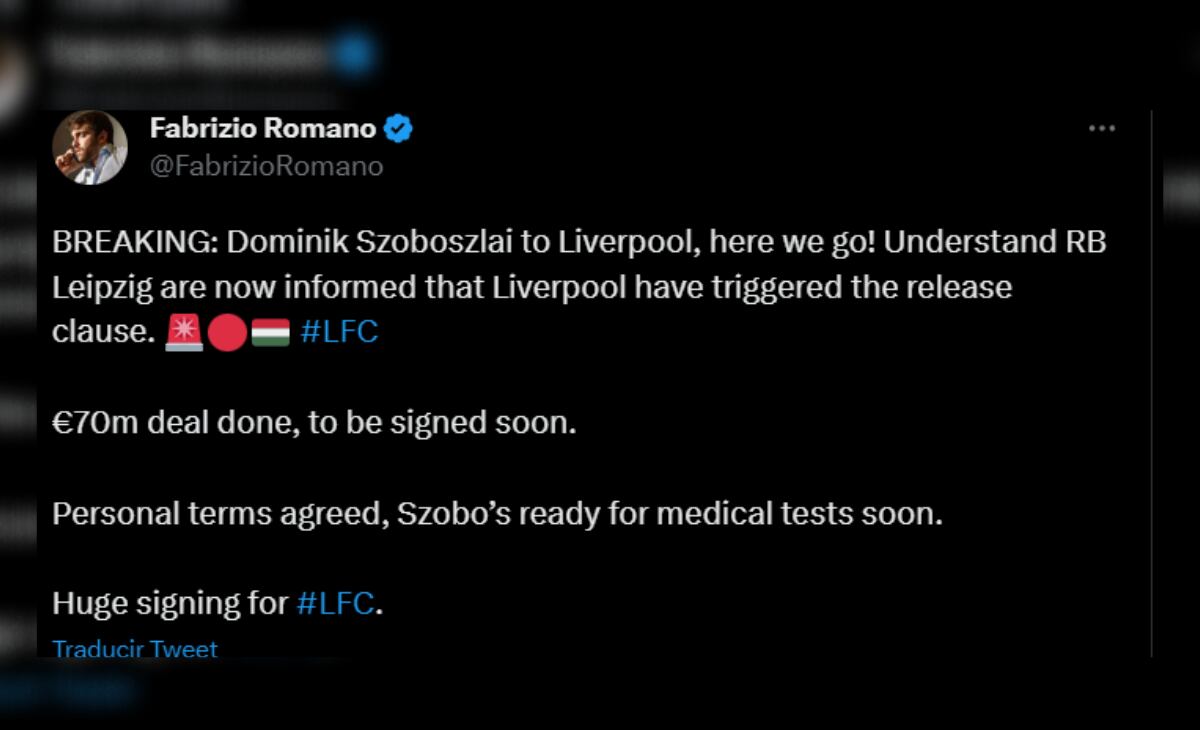 La información de Fabrizio Romano sobre la llegada de Dominik Szoboszlai.