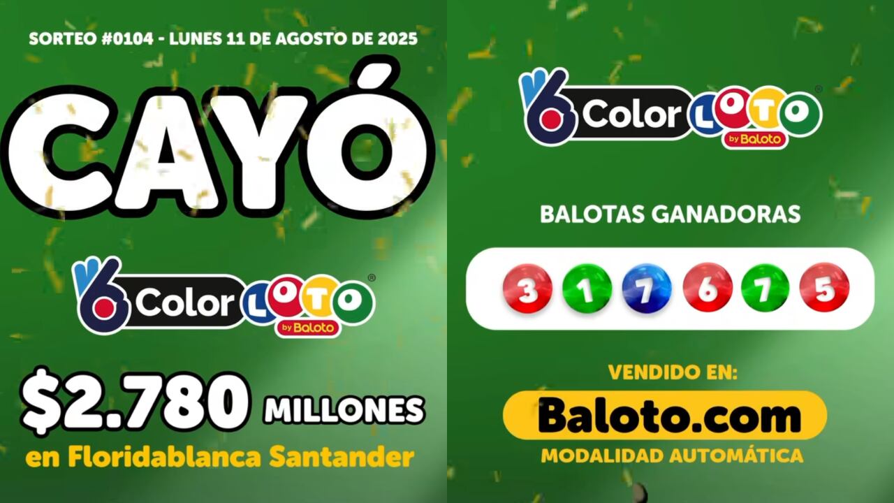 Números ganadores de Color Loto, juego de azar organizado por Baloto.