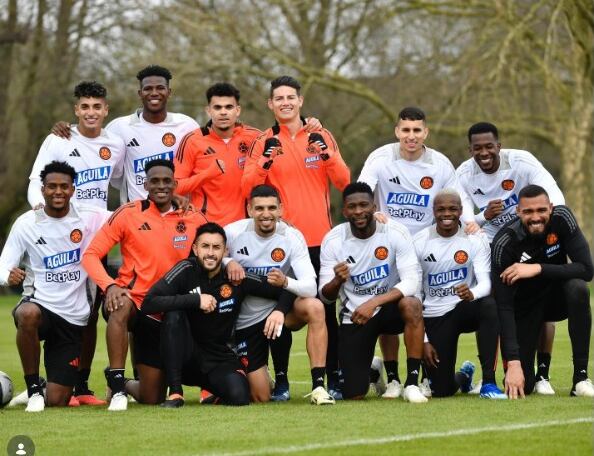 Carlos Andrés Gómez (abajo, segundo de derecha a izquierda) con la Selección Colombia.