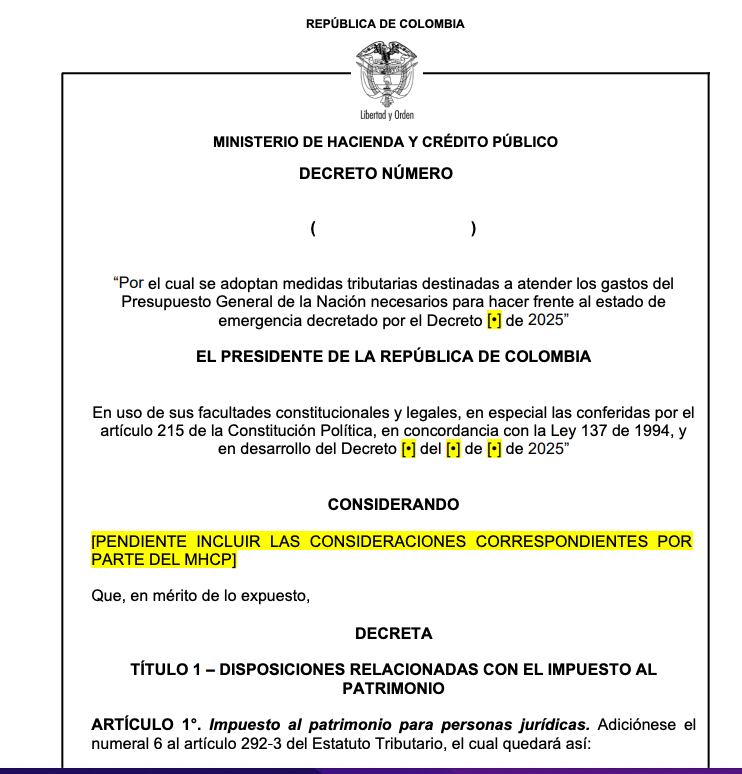Borrador de medidas por emergencia económica