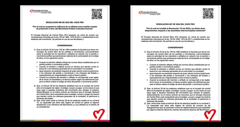 Mediante resoluciones están suspendiendo a miembros de la Colombia Humana. 